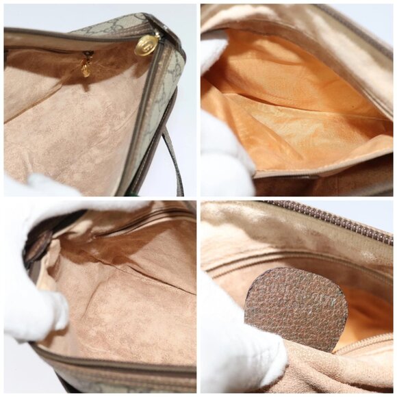 GUCCI GG Supreme Web Sherry Line Bag PVC Beige Gold - Picture 15 of 16